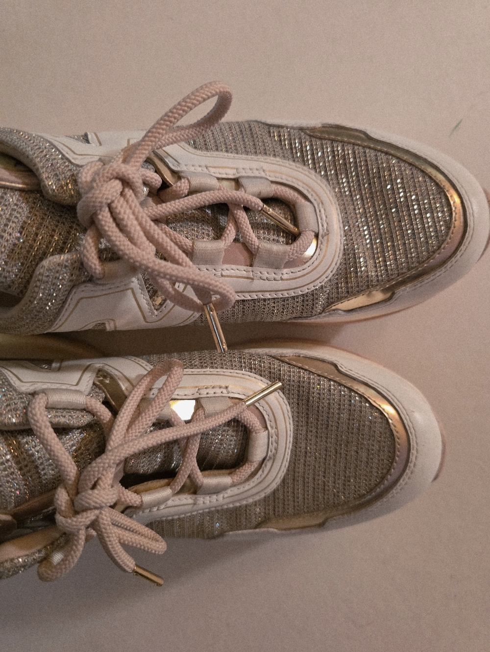 Michael Kors Women's Blush Pink and Gold Glitter Platform Sneakers - Picture 8 of 8